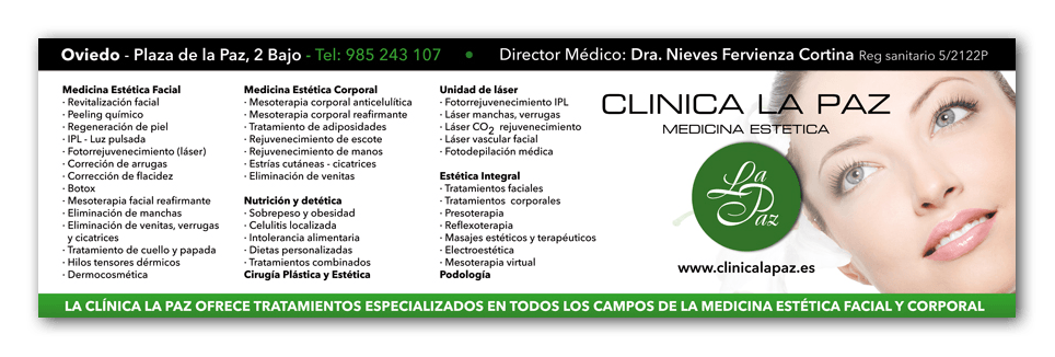 Diseño de publicidad para Clínica La Paz Oviedo